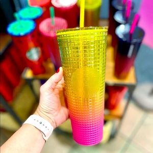 Starbucks Summer 2022 Yellow Pink Ombré Bling Cold Cup